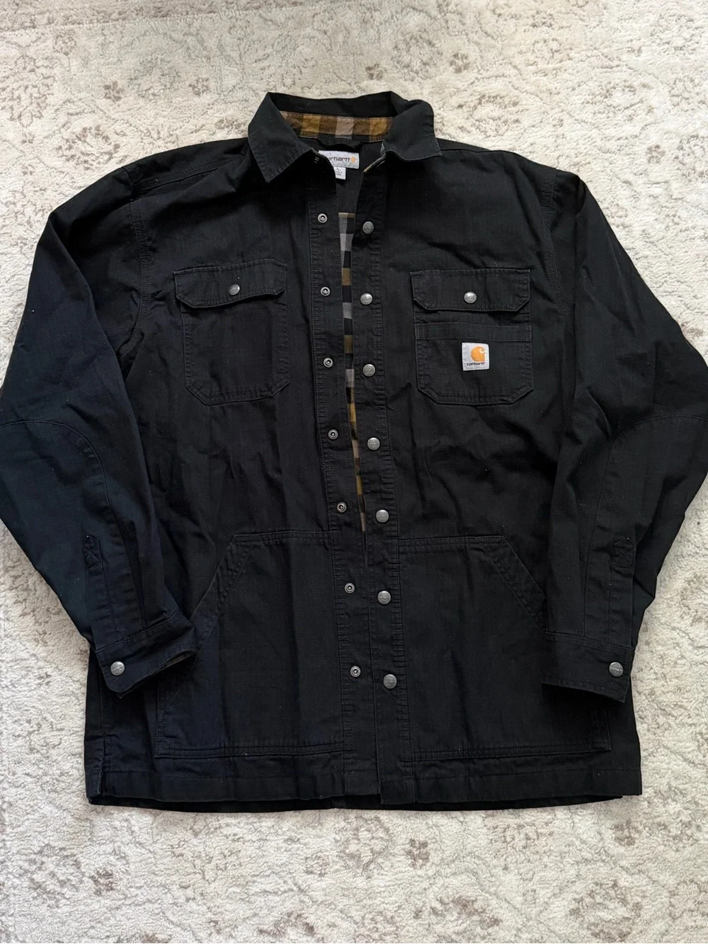 Carhartt Men's Ripstop Solid Shirt Jacket Black Flannel Lined